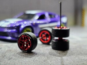 【3インチ 1/64に最適！】カスタムホイール custom wheels ホットウィール ホワイトレター入り Red メッキ リアルライダー ゴムタイヤ ep