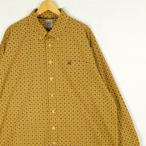 古着 大きいサイズ 00's CINCH 小紋柄 長袖ボタンダウンシャツ メンズUS-2XLサイズ 総柄 黄 マスタード系 tn-2139n