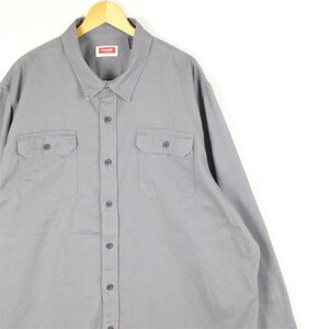 古着 大きいサイズ ラングラー コットンツイル長袖ワークシャツ メンズUS-2XLサイズ 無地 グレー系 tn-2158n