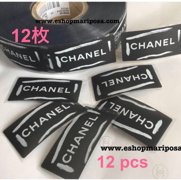 CHANEL◆シャネル 非売品 黒ロゴシール12枚 ロゴステッカー 黒色xホワイトロゴ入り ラッピングリボンと 正規ノベルティ 包装