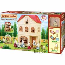 新品 Sylvanian Familiesシルバニアファミリー 3階建てのおしゃれなお家 ギフトセット 4376 シルクネコ人形 家具付き★ドールハウス_画像1