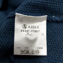B71 AIGLE エーグル ニット カットソー 半袖 胸ポケット ウール ナイロン Uネック レディース ブルー系 サイズ M_画像7