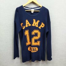 B296 X-girl エックスガール 長袖 カットソー ロンT 丸首 ワッフル 数字 ナンバリング CAMP12 ネイビー 紺 レディース サイズ 2 サーマル_画像1