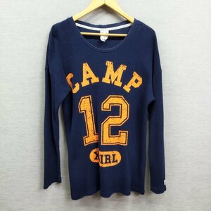 B296 X-girl エックスガール 長袖 カットソー ロンT 丸首 ワッフル 数字 ナンバリング CAMP12 ネイビー 紺 レディース サイズ 2 サーマル