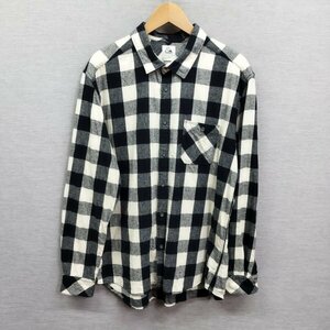 B372 Quiksilver クイックシルバー 長袖 プリント ネル シャツ L ホワイト ブラック ブロック チェック ストリート カジュアル カルチャー