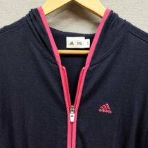 B391 adidas アディダス 長袖 ニット パーカー M ネイビー ピンク GOLF ゴルフウェア パフォーマンス ロゴ ダブルジップ トレーニング_画像2