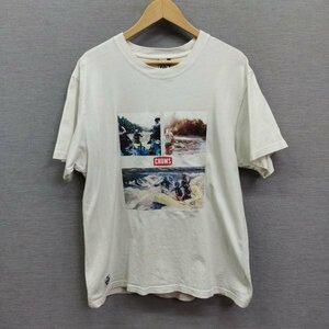 B564 CHUMS チャムス 半袖 Tシャツ L ホワイト クルーネック 写真 リバー フォト プリント ロゴ アウトドア レジャー フェス