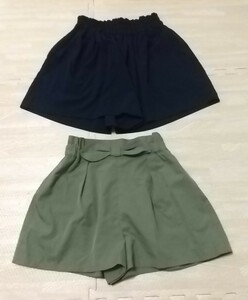 130cm☆ショートパンツ キュロット　ネイビー　カーキ　2枚セット 