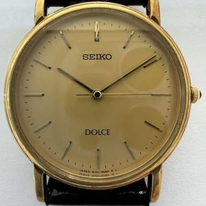 ★1円スタート★SEIKO セイコー DOLCE ドルチェ メンズ 腕時計 18KT 金無垢 クォーツ 不動 8J41-6060 ゴールド文字盤 ベルト純正 3針