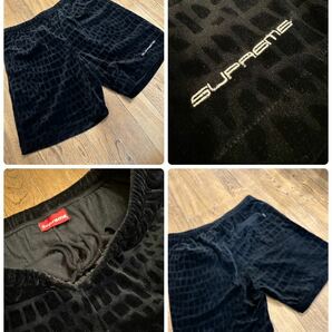 名作 本物 美品 Supreme シュプリーム Croc Velour Short 18ss Black クロック ベロア ショーツ ハーフパンツ ブラック M