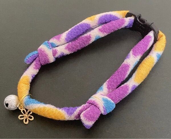 猫ちゃん用 ちりめん首輪 カラフル扇柄 ハンドメイド