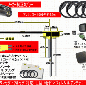 HF201 カロッツェリア AVIC-VH0009 コード 4本 L型 フィルム アンテナ 4枚 GPSアンテナ 1個 アースプレート 1枚 交換 補修 汎用 RG14の画像2