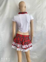 新品 未使用 送料無料bs57アキバで人気アイドル アメリカンスクール ネクタイ付ミニスカ制服 レッドチェック学園制服コスプレ アダルト_画像6