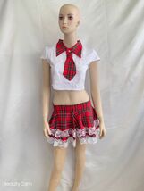 新品 未使用 送料無料bs57アキバで人気アイドル アメリカンスクール ネクタイ付ミニスカ制服 レッドチェック学園制服コスプレ アダルト_画像9