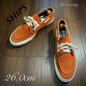 SHIPS 本革 デッキシューズ 26.0cm ORANGE SUEDE メンズ シップス スニーカー シューズ レザー アイビー プレッピー