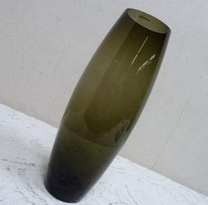 (☆BM)サンドブラスト(0209-④)ガラス Bo Concept ボーコンセプト 北欧 花瓶 高さ37.5㎝ グリーン カーキ フラワーベース 無地
