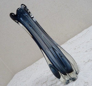 (☆BM)ガラス コバルトブルー 一輪挿し 花瓶 高さ28.3㎝ スリム 青 藍色 昭和レトロ シック クラッシック ガラス工芸 花器 フラワーベース