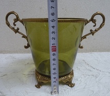(☆BM)サンドブラスト(0209-MG⑩)Dominic ガラス グリーン 脚付 アンティーク調 花瓶 緑 高さ17㎝ 無地 素材 ハンドクラフト 材料 ベース_画像10