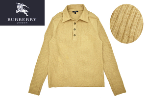 Y-7132* super-beauty goods *BURBERRY LONDON Burberry London * Italy made beige switch . wool rib knitted collar attaching sweater M