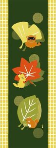 濱文様　絵てぬぐい　秋の葉どうぶつ　約90×34cm　綿100％　日本製　新品