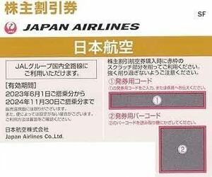 数量2【番号通知/匿名取引】JAL 日本航空　株主優待券　1枚　2024.11.30まで　未使用　即決