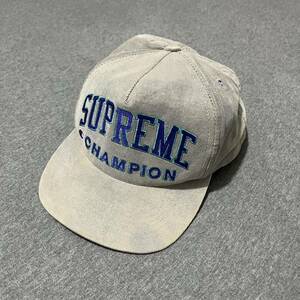 【格安出品 1円スタート】supreme championコラボ　キャップ 男女兼用 ストリート アメカジ ブルー コーデュロイ フリーサイズ