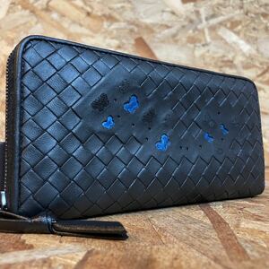 1円~美品 ボッテガヴェネタ イントレチャート ラウンドファスナー BOTTEGA VENETA 長財布 男女 小銭入れ 新型 ラムレザー■バイカラー■