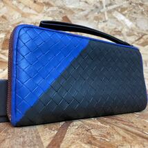 1円~美品 ボッテガヴェネタ イントレチャート ラウンドファスナー BOTTEGA VENETA 長財布 男女 小銭入れ 新型 ラムレザー■バイカラー■L字_画像2