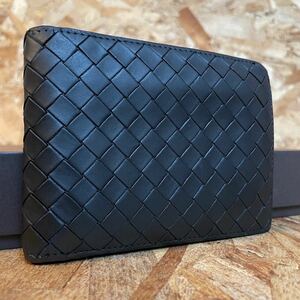 1円~良品 ボッテガヴェネタ イントレチャート ラウンドファスナー BOTTEGA VENETA 長財布 小銭入れ 新型 ラムレザー■二つ折り ブラック