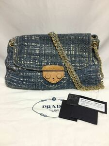 プラダ ギャランティカード ツイード デニム ショルダーバッグ PRADA