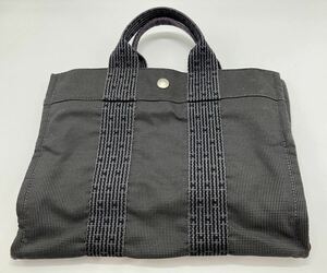 2402136003 ★１円スタート★ HERMES エルメス エールライントートpm ハンドバッグ ナイロンキャンバス グレー カギ欠品 中古