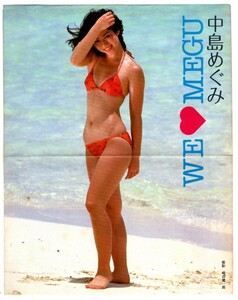 P870 中島めぐみ 水着 ビキニ ピンナップポスター 32cm × 26cm 昭和 アイドル 雑誌 付録