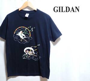 ☆文鳥の風神雷神　☆GILDAN　☆コットン　☆文鳥　☆風神雷神　☆半袖Ｔシャツ　☆プルオーバー　☆ブラック　☆S