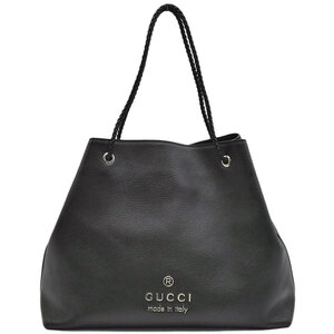 美品 グッチ バッグ GUCCI レザー トートバッグ ロゴ 肩掛け ブラック ゴールド金具 レディース 380118 JJS04808