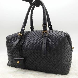 美品 BOTTEGA VENETA ボッテガヴェネタ モンテーニュ イントレチャート ミニボストン 南京錠 トートバッグ ハンドバッグ ブラック レザー