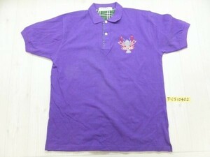 SANRO メンズ ゴルフ 刺繍入り 鹿の子 チェック柄 パイピング 半袖ポロシャツ M 紫