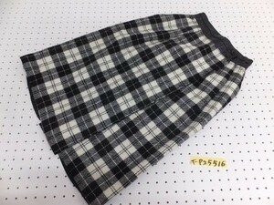 ALPHA CUBIC Alpha Cubic lady's waist cow leather made in Japan Ram wool check LAP skirt 34 black ivory 