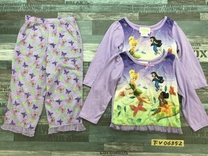 美品！DISNEY ディズニー キッズ ティンカーベル 長袖シャツ2枚パンツ1枚 パジャマ上下セットアップ まとめ売り 2T ラベンダー