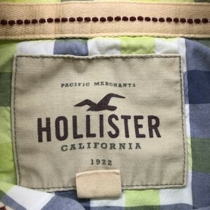 HOLLISTER ホリスター メンズ ダブルポケット ワンポイント刺繍 チェック柄 スナップボタン 長袖シャツ S 黄緑白紺の画像2