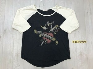 BROWNY WEGO ブラウニー レディース プリント ラグラン 七分袖Tシャツ F 黒アイボリー