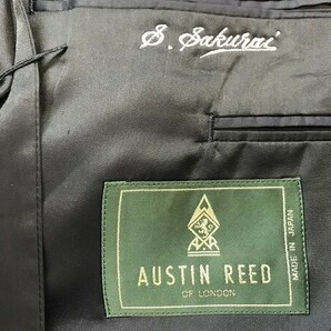 AUSTIN REED メンズ 日本製 肩パッド サイドベンツ ストライプ ダブルボタン ジャケット 秋冬 98AB6 ダークネイビー白の画像2