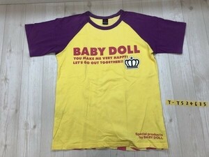 BABYDOLL ベビードール レディース ロゴ&ミッキーシェイプ 両面プリント ラグラン 半袖Tシャツ L 黄色紫