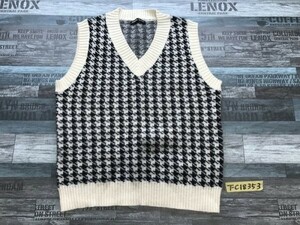 美品！SHEIN レディース Vネック 千鳥格子柄 ニットベスト S 黒ベージュ