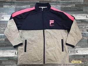 FILA フィラ レディース ラバーロゴ 裏起毛 ジップジャージジャケット 大きいサイズ 4L 紺グレー