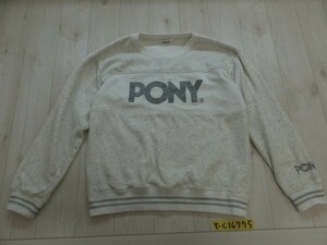 PONY ポニー レディース ビッグロゴプリント メッシュ切替 裏起毛プルオーバー トレーナー 杢ライトグレー M