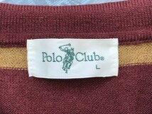 POLO CLUB メンズ 太ボーダー ニット 長袖ポロシャツ L エンジ黄土色_画像2