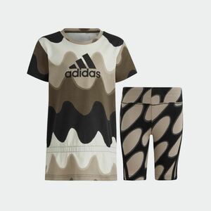 新品 120 adidas×marimekkoコラボ スタイリッシュでキュート!総柄プリント(ロッキ)上下 セットアップ Tシャツ アディダス マリメッコ 即決