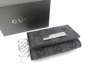 【新品】GUCCI グッチ 04565 GGキャンバス 6連フック キーケース/箱付き/ブラック/キーホルダー/未使用品/04KO013112-6