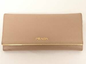 PRADA プラダ サフィアーノ 二つ折り長財布/ロングウォレット/約9×18.5×2.5cm/本革レザー/ベージュ系/ダブルボタン/服飾小物/04SH022607