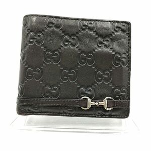 GUCCI　グッチ　2つ折り財布 ホースビット レザー グッチシマ ブラウン　茶　245773　W10.5